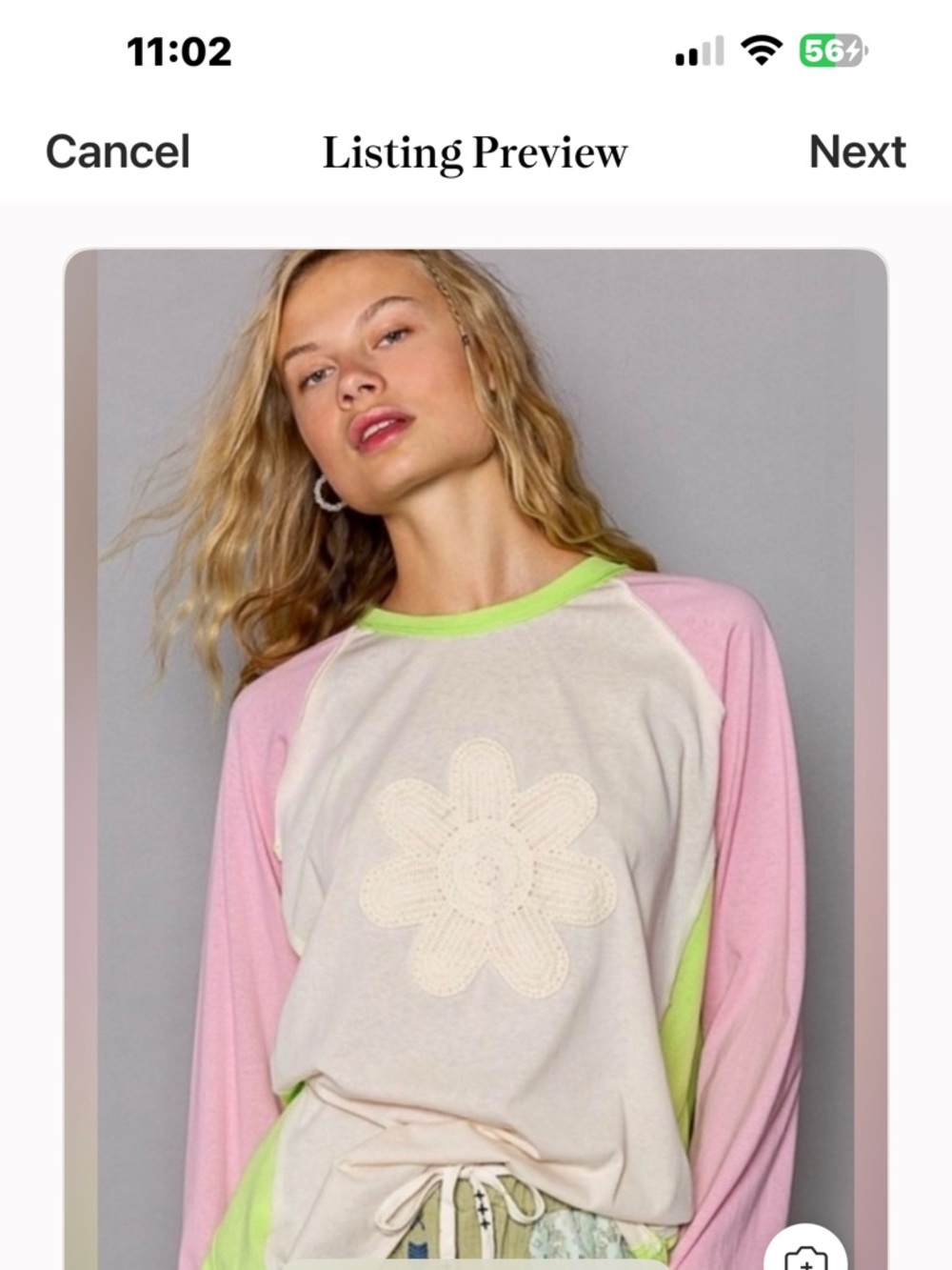 NWT POL Long Sleeve Tee in Pink, Cream & Lime Green